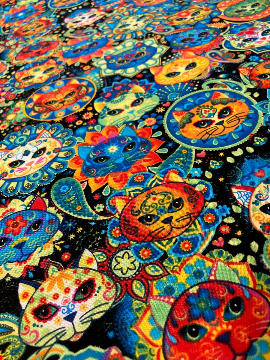 BTY Timeless Treasures Sugar Skulls Black Cotton Fabric By The Yard C8664