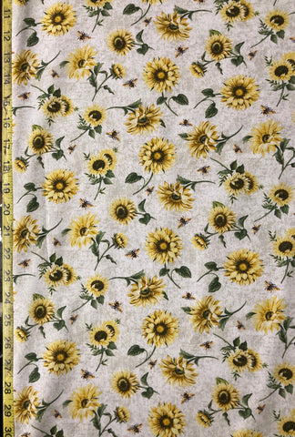 Sunflowers & Bees Cream Timeless Treasures fabric