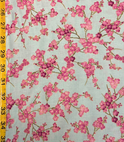 Cherry Blossoms Aqua Timeless Treasures Fabric FLEUR-CM3165  100% Cotton