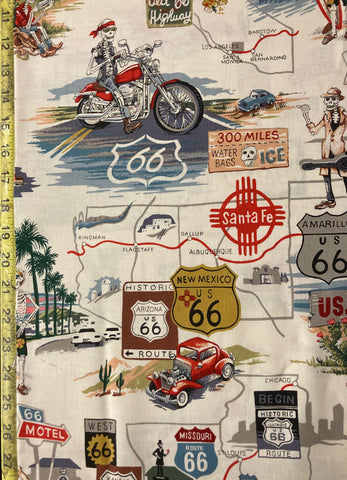 Memories on Route 66 Natural - Alexander Henry Fabric 9056A Tea Dye