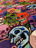 Pop art skulls on cotton fabric by the yard