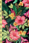 Pink Hawaiian flowers cotton fabric 