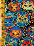 Bright Cat Sugar Skulls - Timeless Treasures Fabric