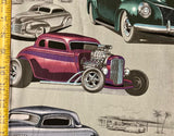 hot rod Roadster cotton fabric 