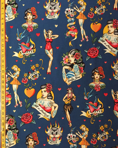 Don't Gamble With Love Blue  - Alexander Henry Fabric