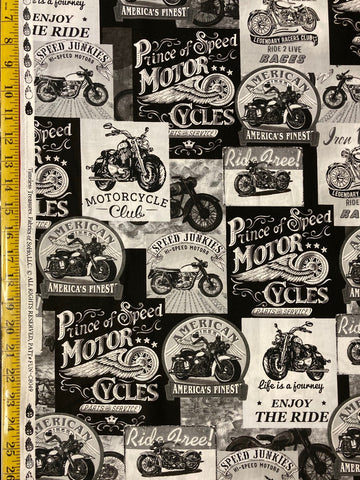 Packed Motorcycle Signs Grey Timeless Treasures