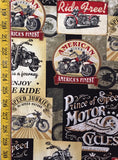 Packed Motorcycle Signs Multi Colored - Timeless Treasures