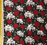 Flowers and skulls cotton fabric 