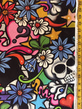 New school skulls and flowers cotton fabric 